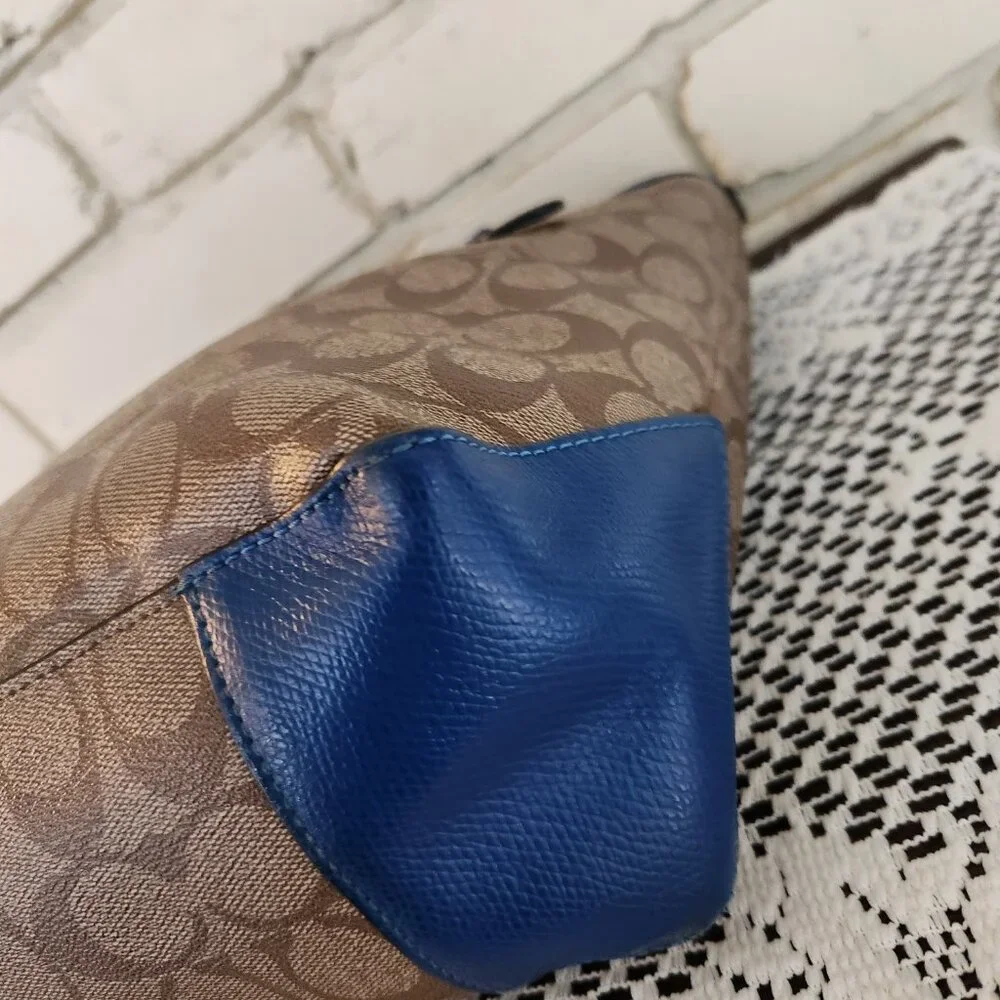Like New Coach Signature Blue Outline Satchel Tote Bag